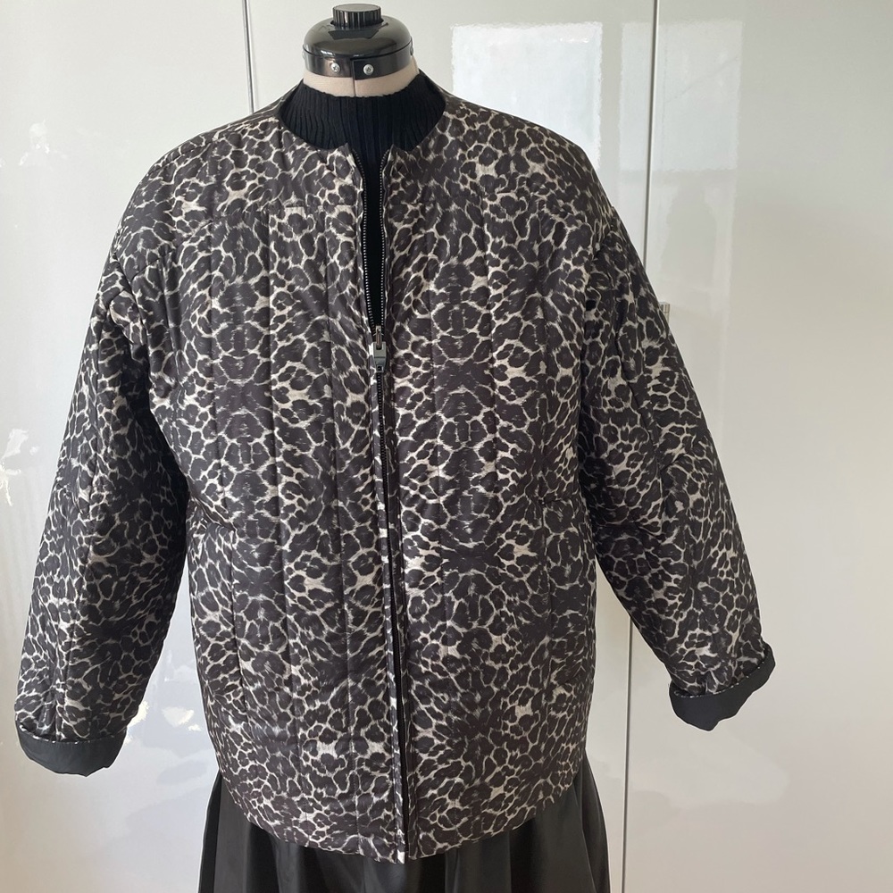 Zara Black/Leopard Print Reversible Bomber Jacket Size Large NWOT